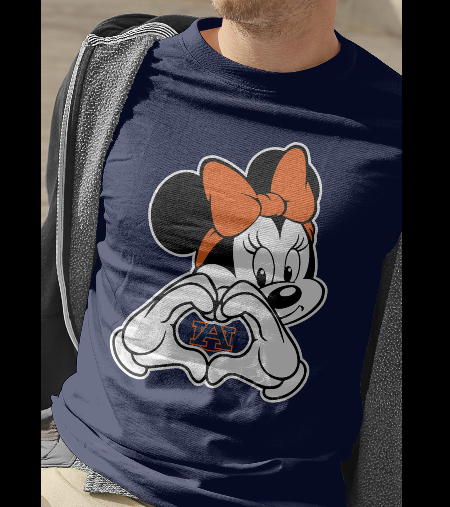 Minnie Mouse Auburn Tigers Au Logo Heart Hands T-Shirt