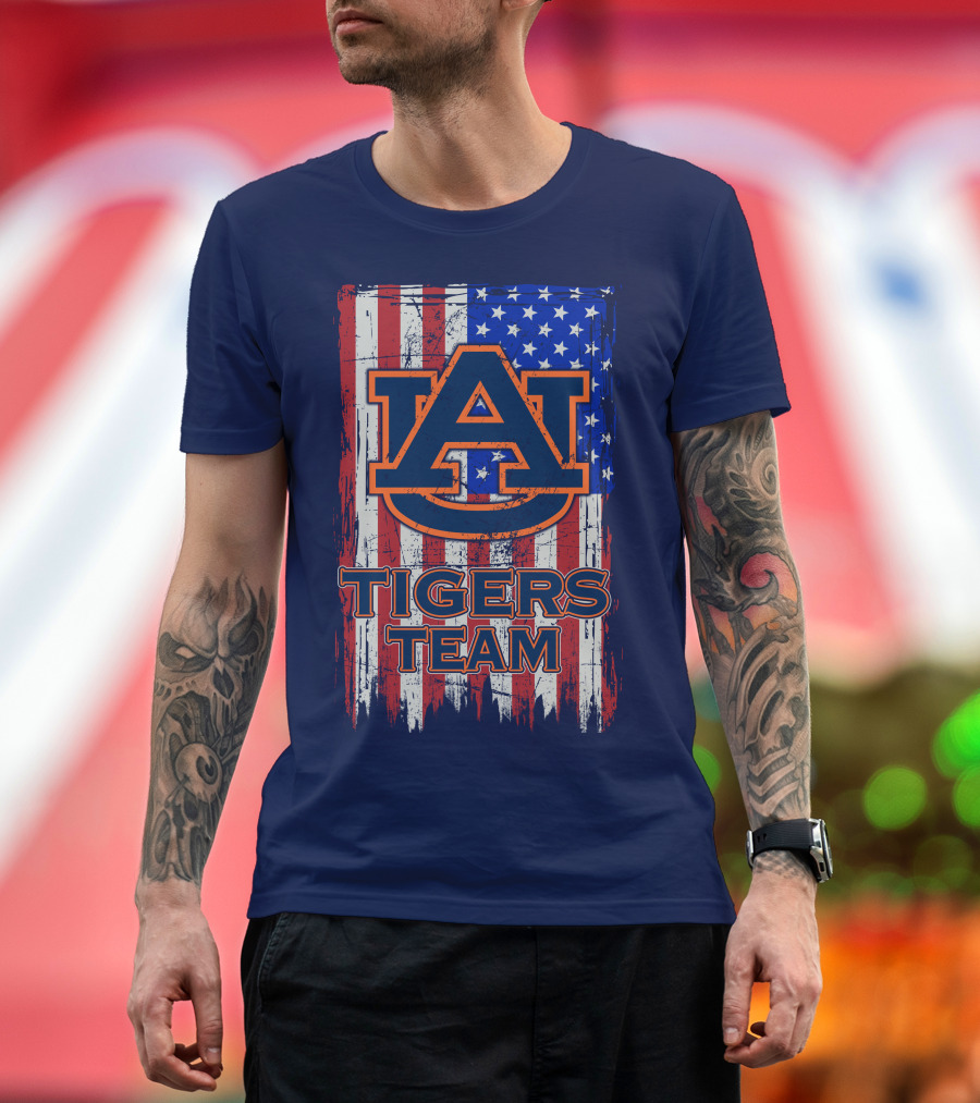 Auburn Tigers Team American Flag T-Shirt