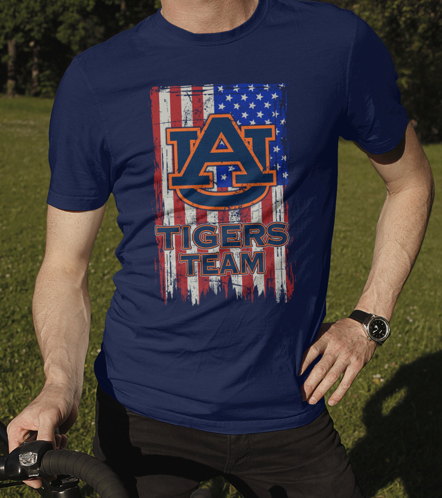Auburn Tigers Team American Flag T-Shirt