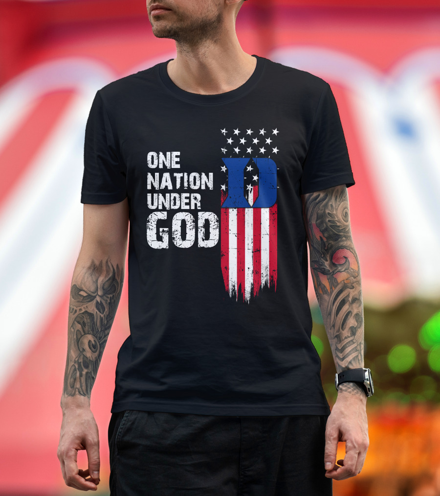 One Nation Under God Duke Blue Devils Usa Flag Stars And Stripes T-Shirt