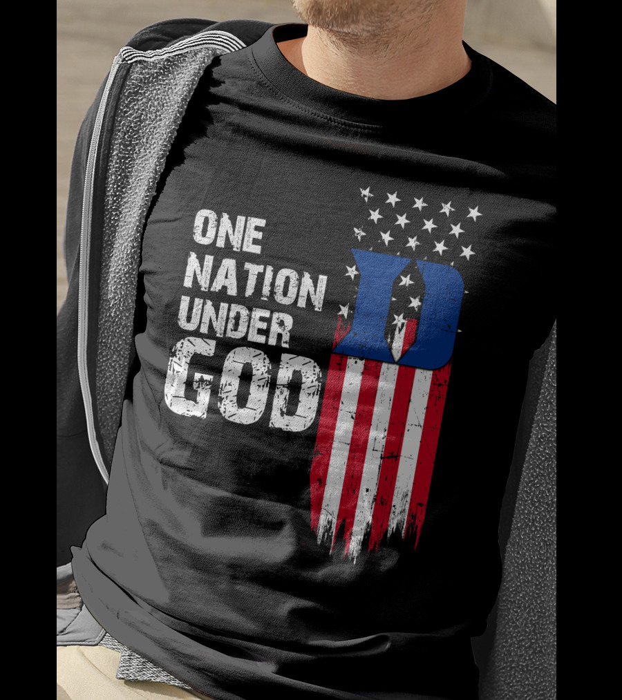 One Nation Under God Duke Blue Devils Usa Flag Stars And Stripes T-Shirt