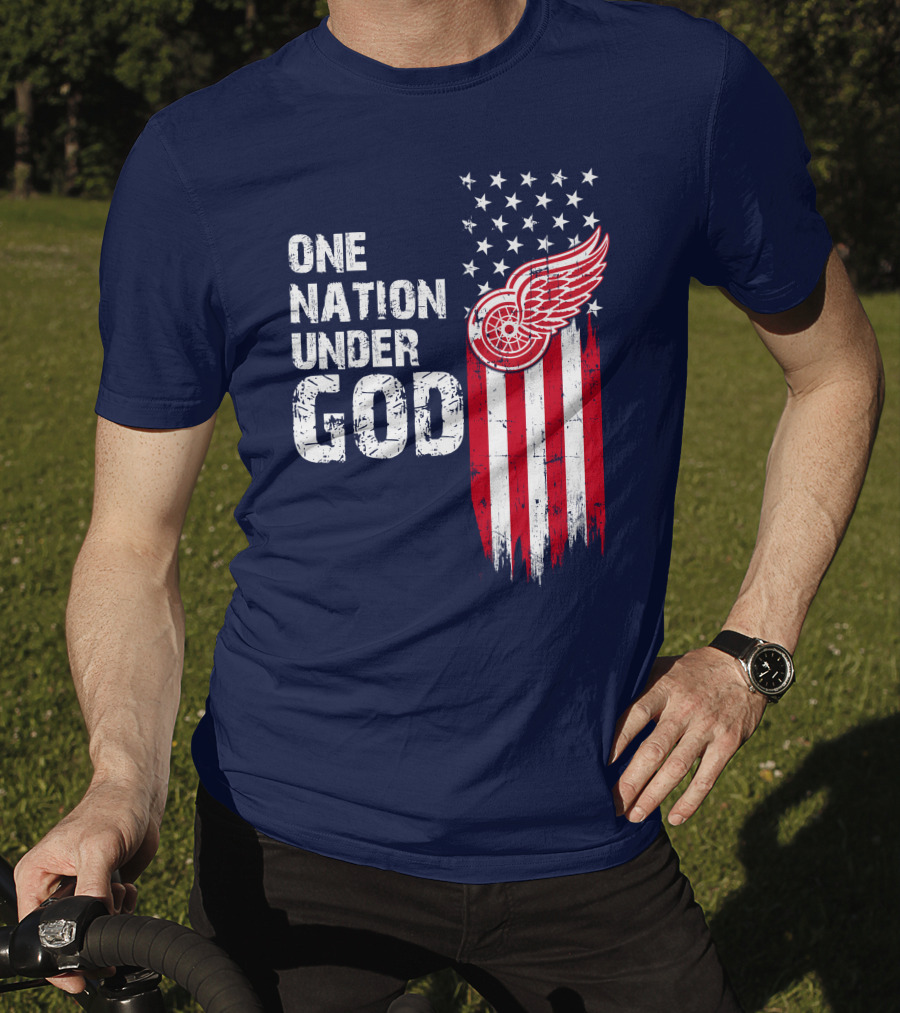 One Nation Under God Detroit Redwings American Flag Stars And Stripes T-Shirt