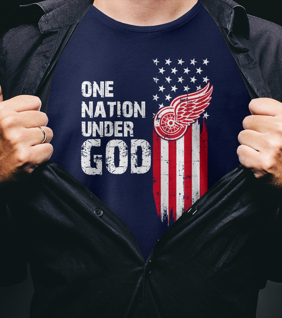 One Nation Under God Detroit Redwings American Flag Stars And Stripes T-Shirt