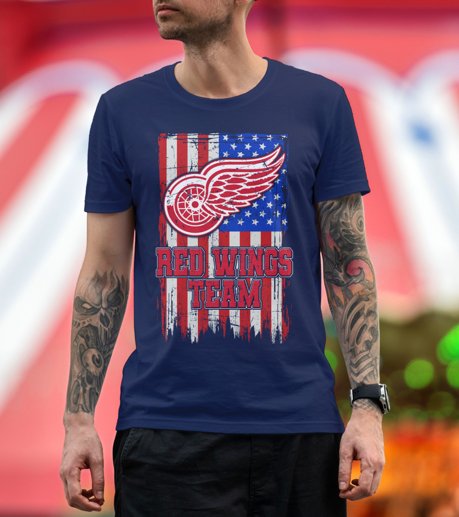 Detroit Red Wings Team American Flag T-Shirt