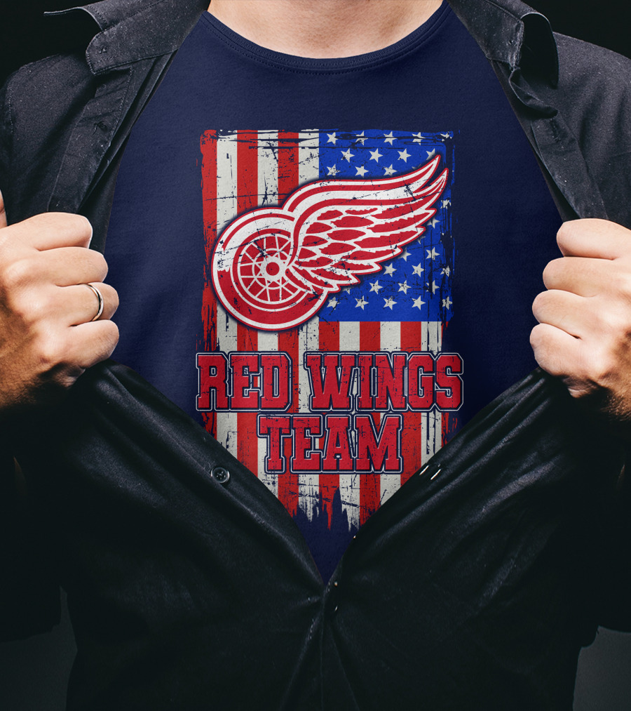 Detroit Red Wings Team American Flag T-Shirt