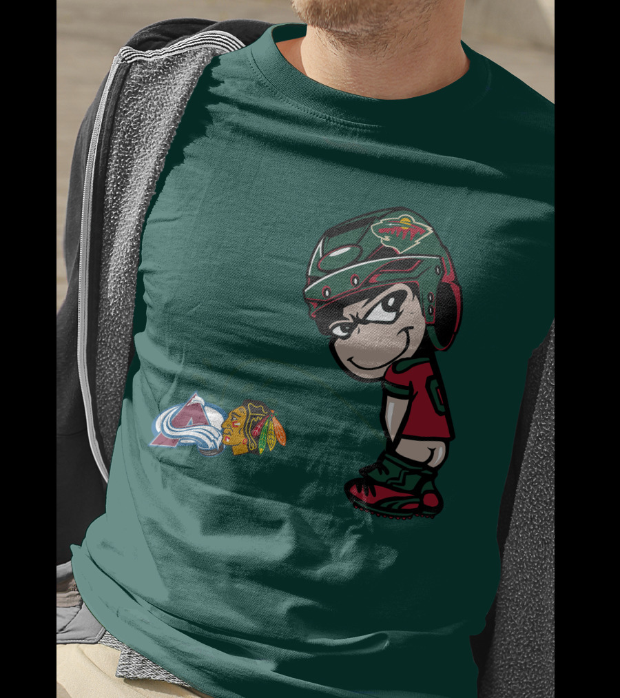 Minnesota Wild Character Mocking Colorado Avalanche And Chicago Blackhawks T-Shirt