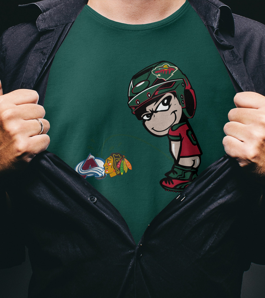 Minnesota Wild Character Mocking Colorado Avalanche And Chicago Blackhawks T-Shirt