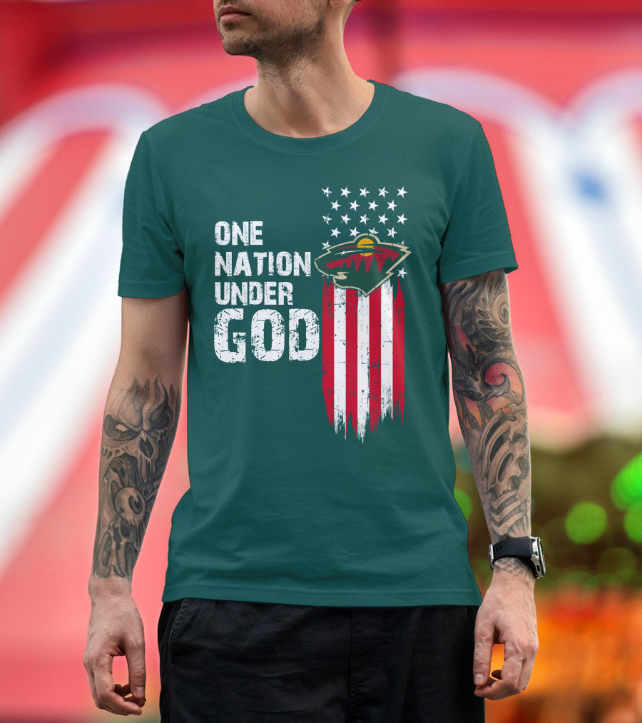 One Nation Under God Minnesota Wild Logo American Flag Stars And Stripes T-Shirt