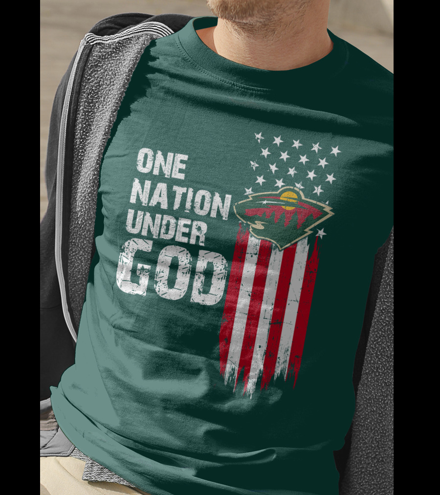 One Nation Under God Minnesota Wild Logo American Flag Stars And Stripes T-Shirt