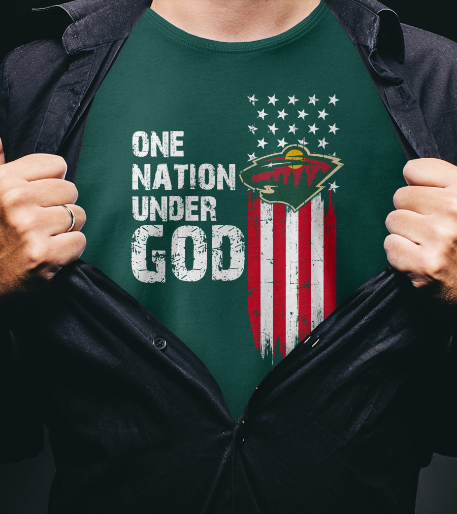 One Nation Under God Minnesota Wild Logo American Flag Stars And Stripes T-Shirt