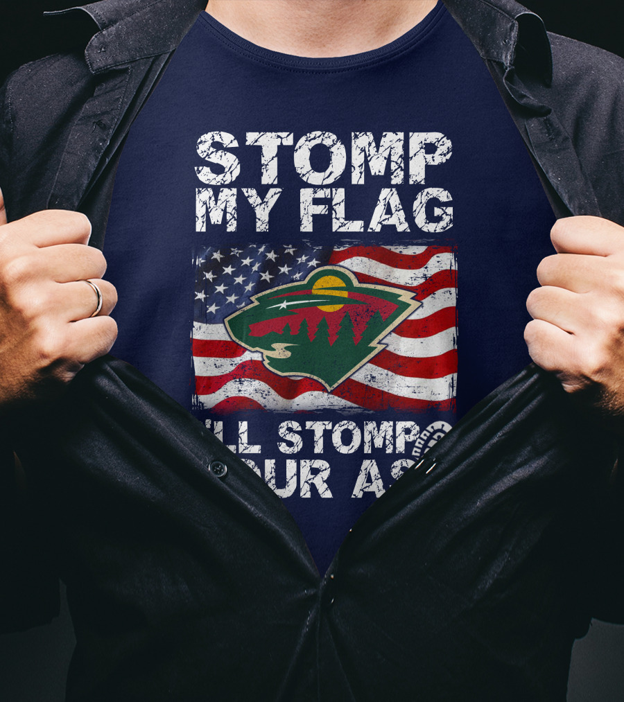 Minnesota Wild Stomp My Flag American Flag Logo Stomp Your Ass T-Shirt