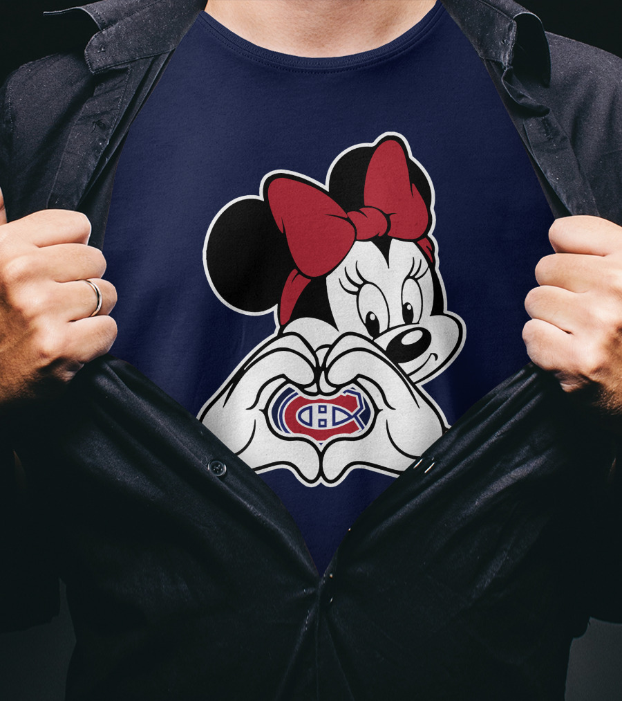 Minnie Mouse Heart Hands Montreal Canadiens Logo Red Bow T-Shirt
