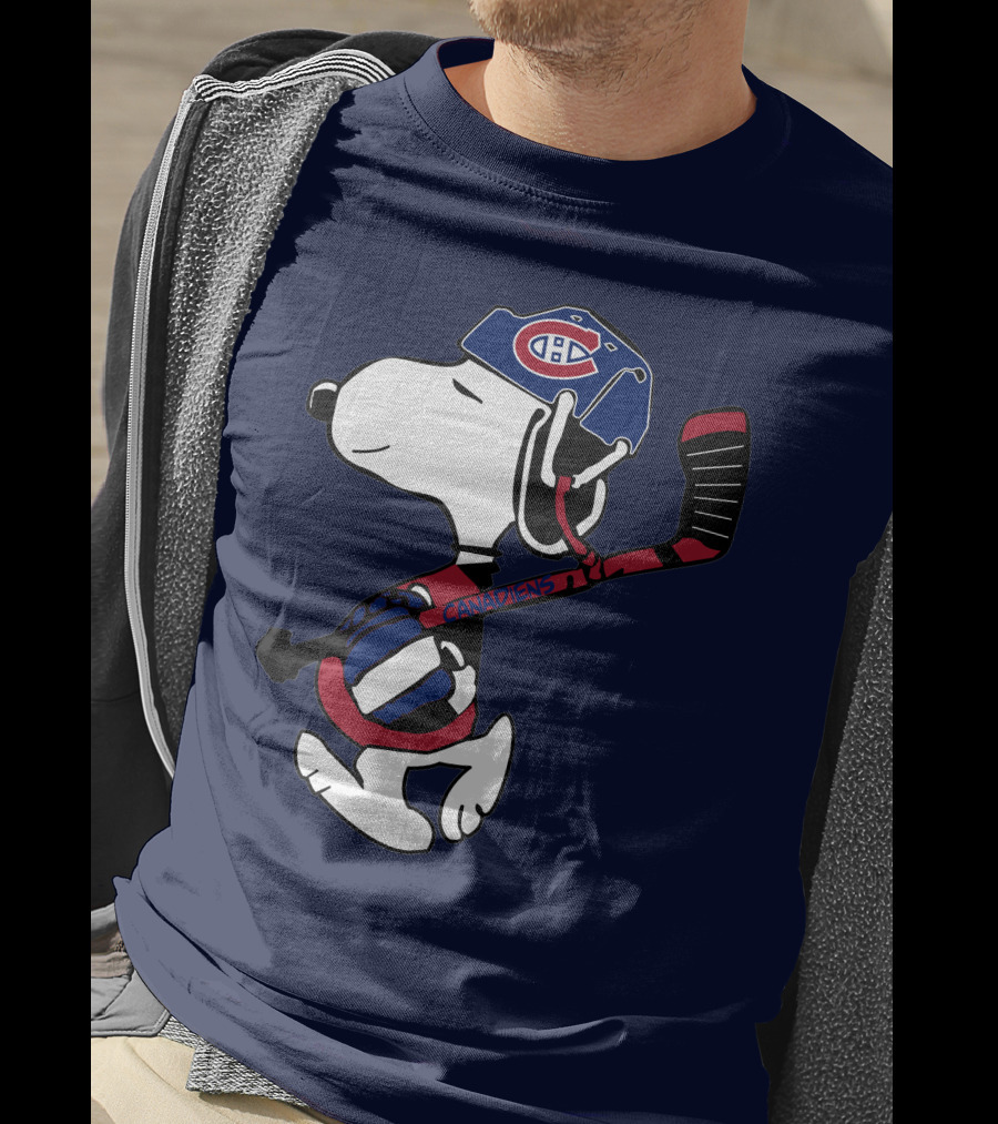 Canadiens Snoopy With Hockey Helmet And Stick T-Shirt