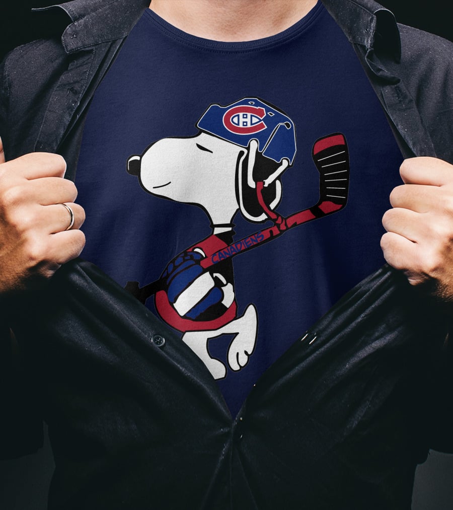 Canadiens Snoopy With Hockey Helmet And Stick T-Shirt