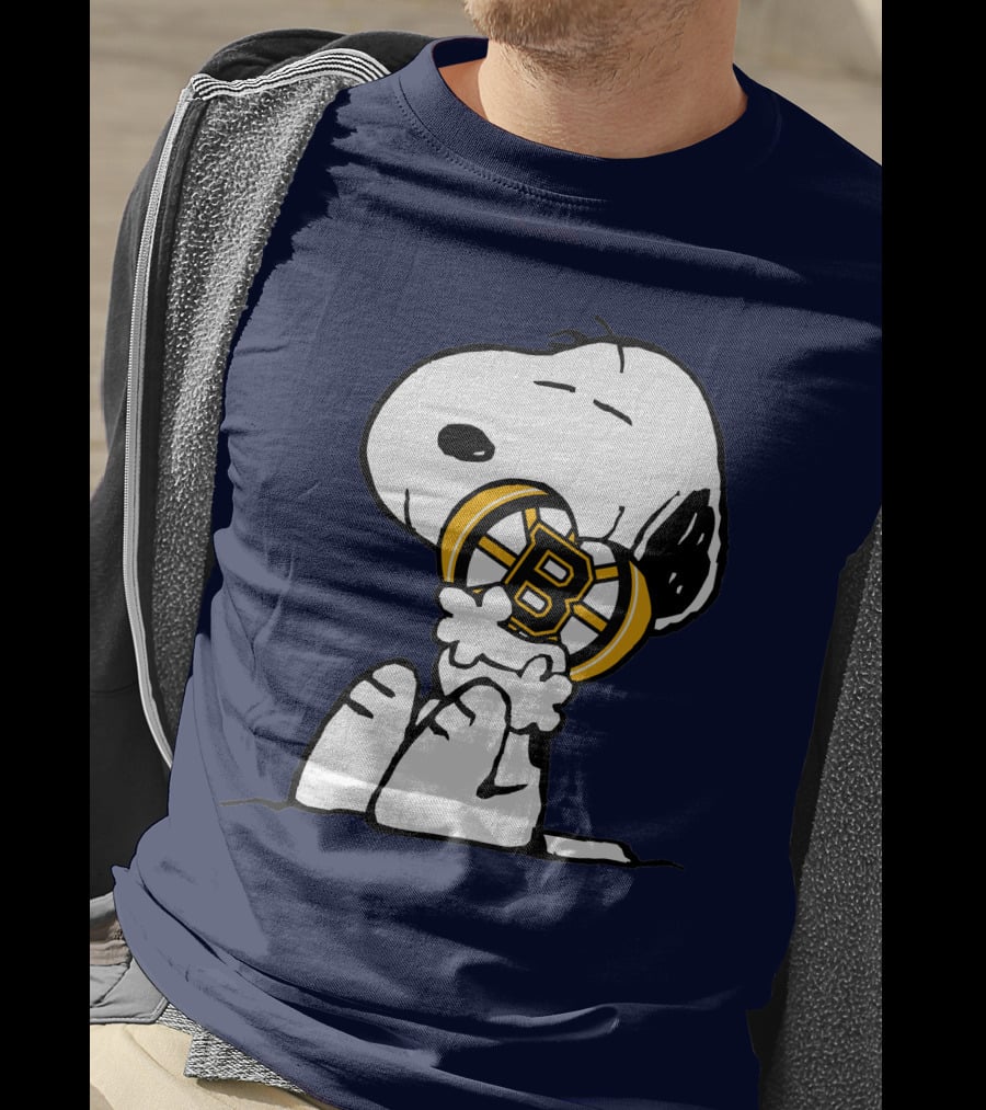 Snoopy With Boston Bruins Logo Embrace T-Shirt