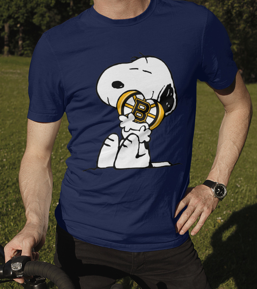 Snoopy With Boston Bruins Logo Embrace T-Shirt