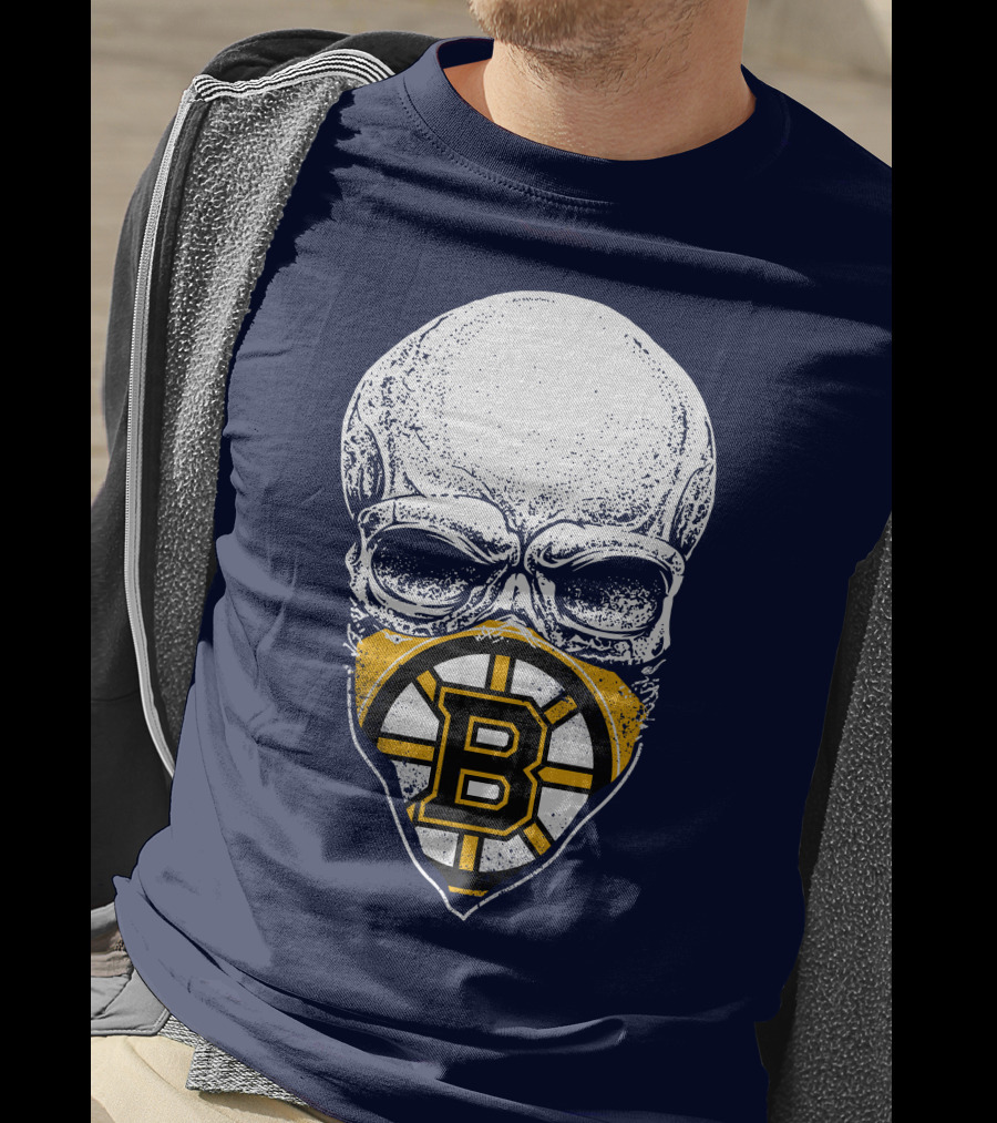 Boston Bruins Hockey Skull Logo Mashup T-Shirt
