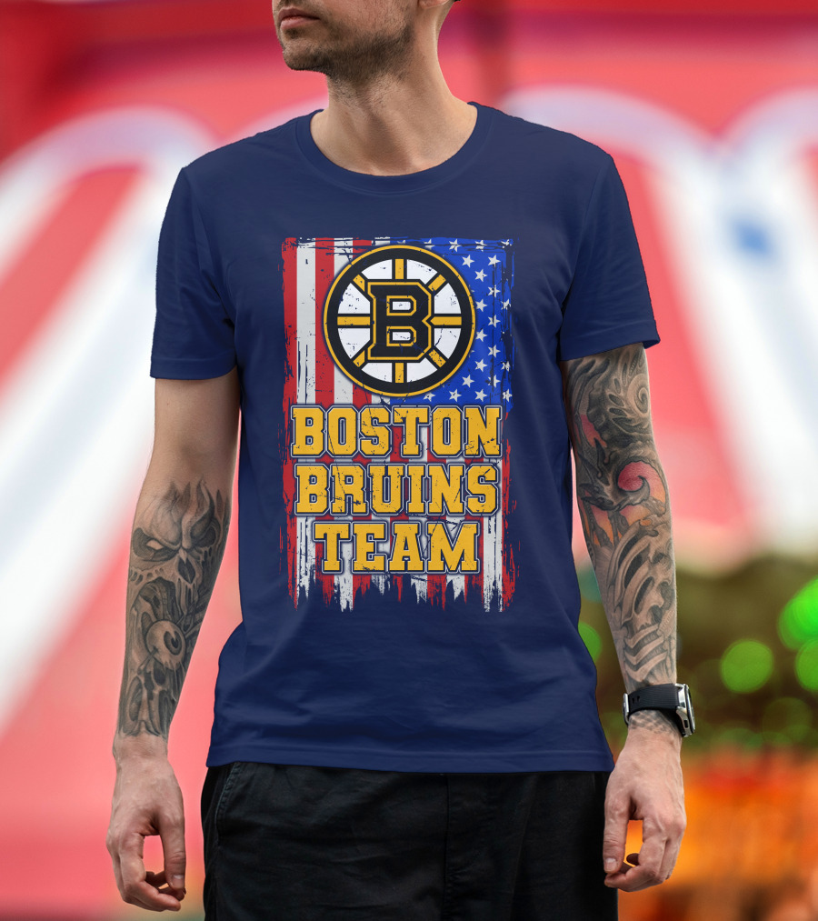 Boston Bruins Team American Flag T-Shirt