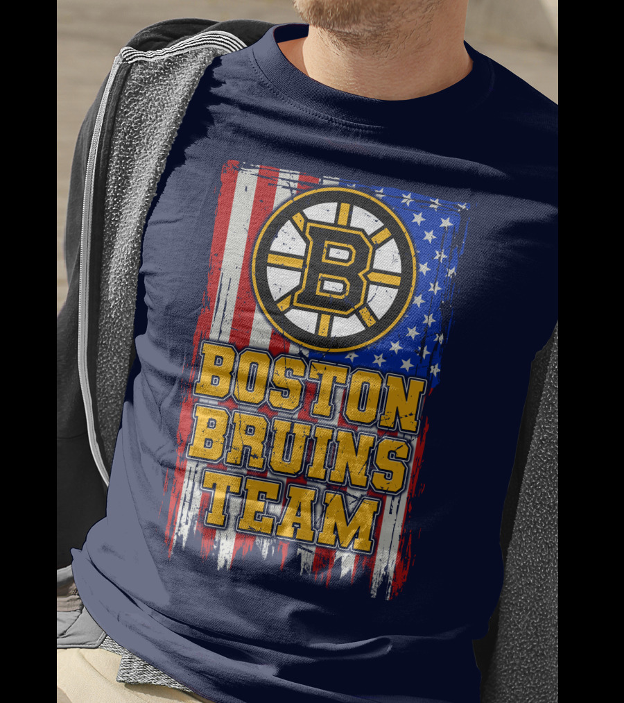 Boston Bruins Team American Flag T-Shirt