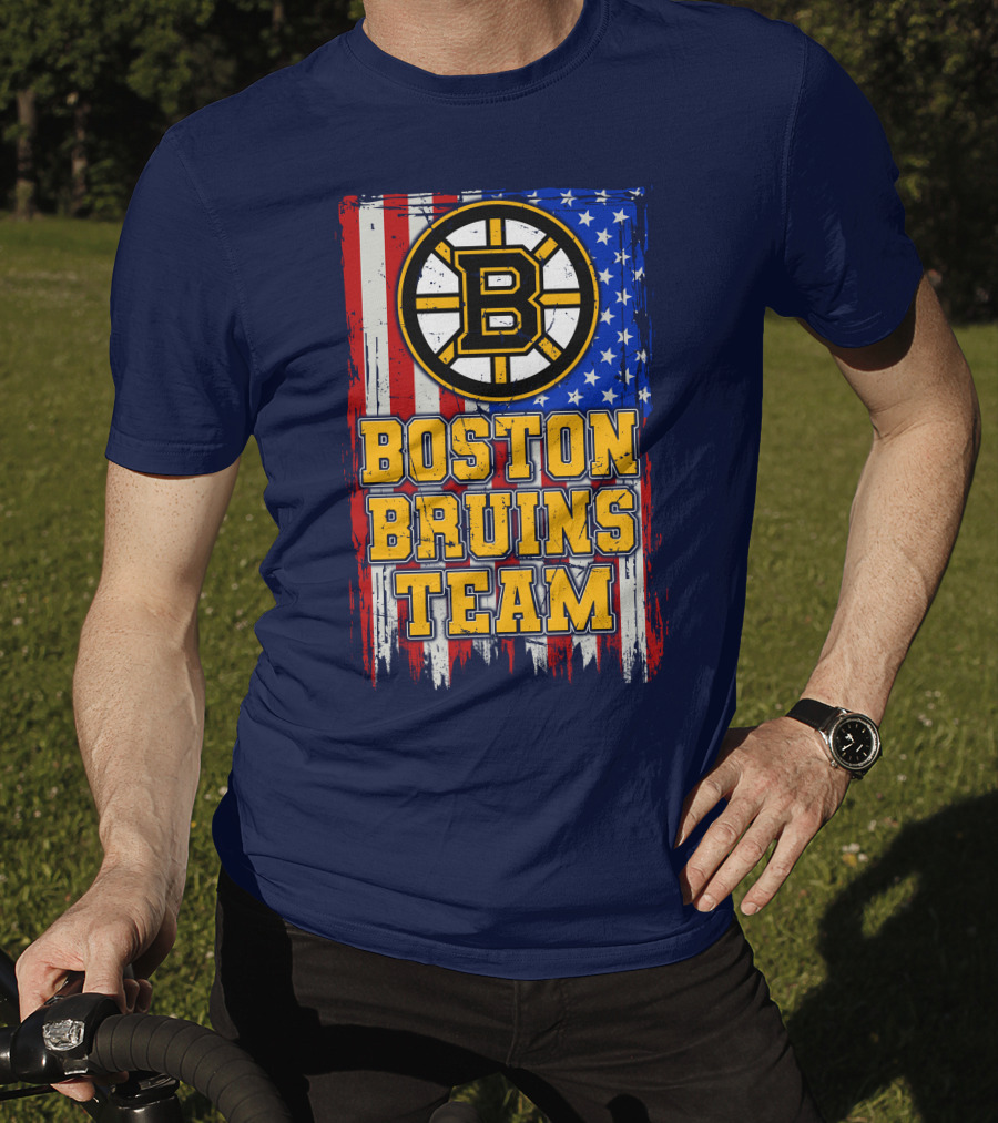 Boston Bruins Team American Flag T-Shirt