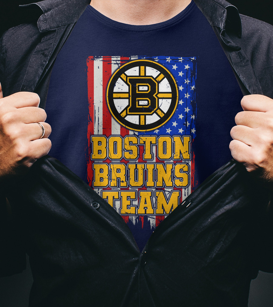 Boston Bruins Team American Flag T-Shirt