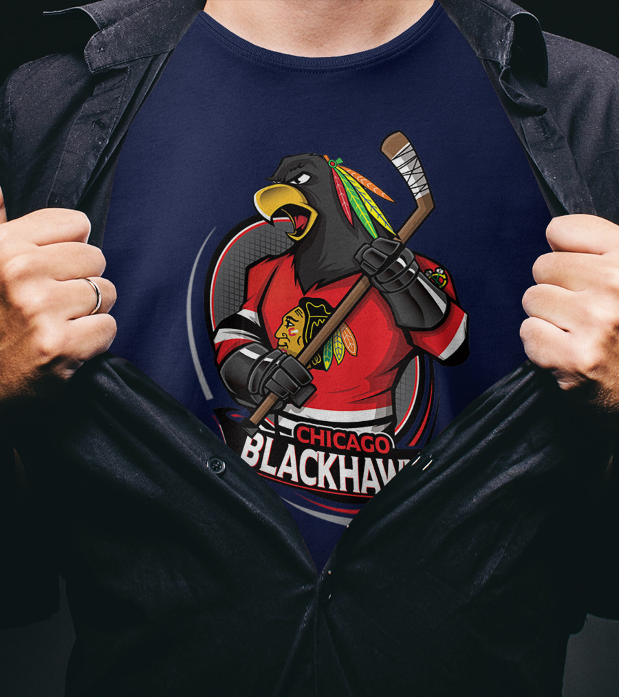 Chicago Blackhawks Hockey Logo Bird Mascot T-Shirt