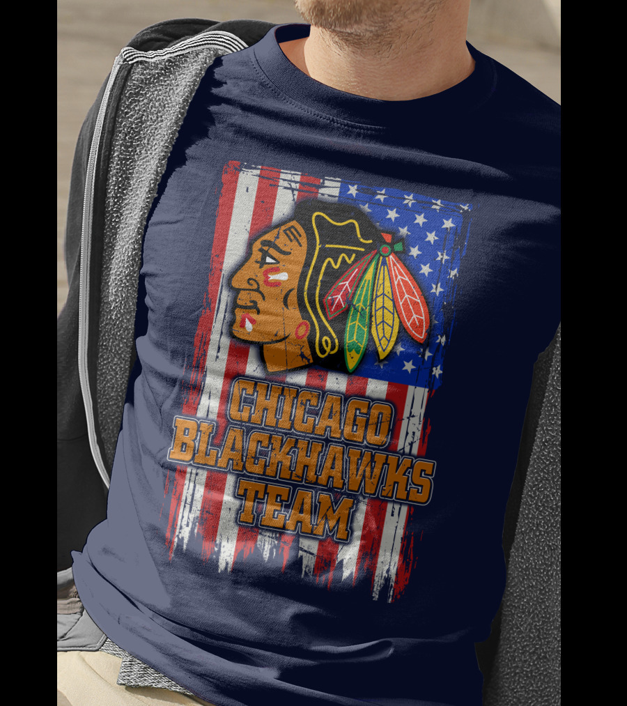 Chicago Blackhawks Team American Flag T-Shirt