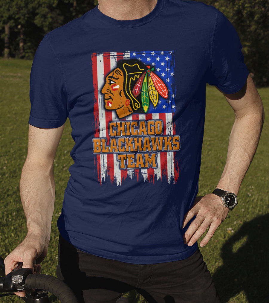Chicago Blackhawks Team American Flag T-Shirt