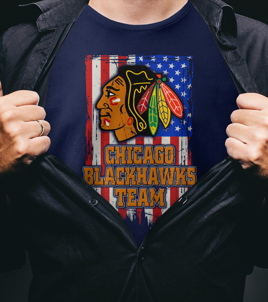 Chicago Blackhawks Team American Flag T-Shirt
