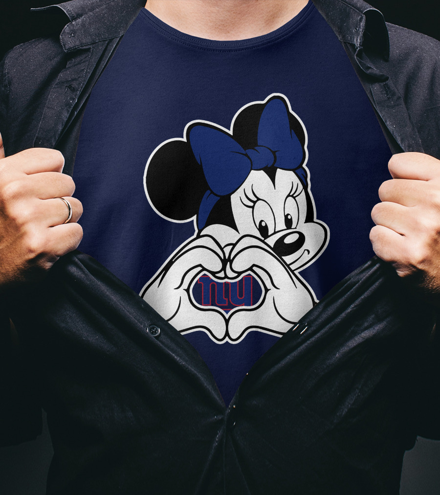 Minnie Mouse Heart Hands New York Giants Nfl Collaboration T-Shirt