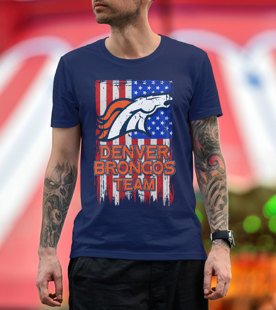 Denver Broncos Team American Flag T-Shirt
