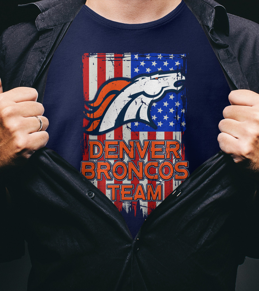 Denver Broncos Team American Flag T-Shirt