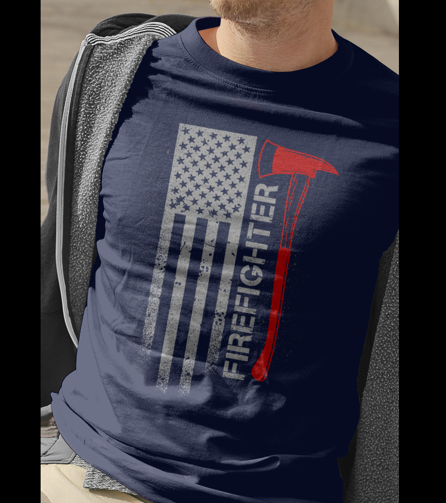 Firefighter American Flag Axe T-Shirt