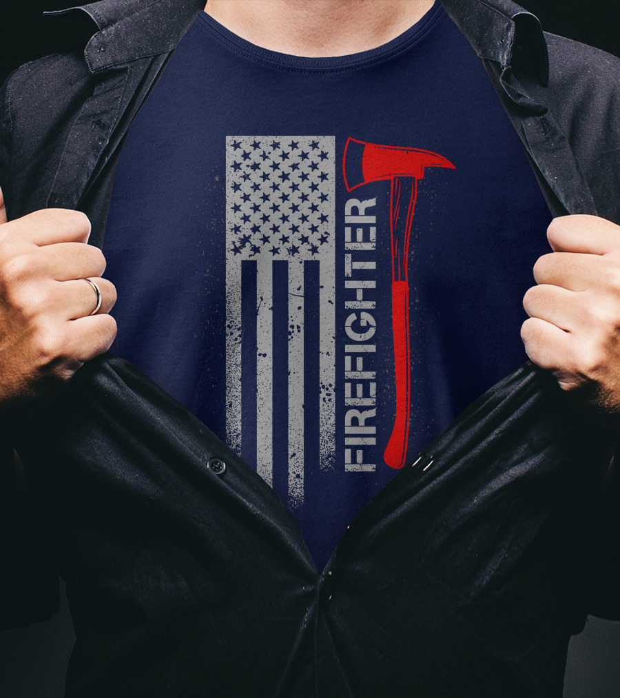 Firefighter American Flag Axe T-Shirt