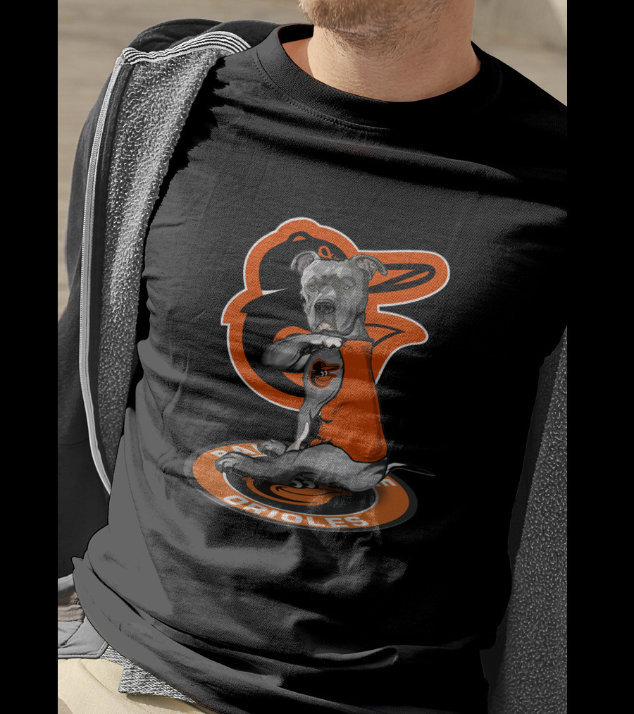 Golden Retriever With Baltimore Orioles Baseball Black And Orange Team T-Shirt