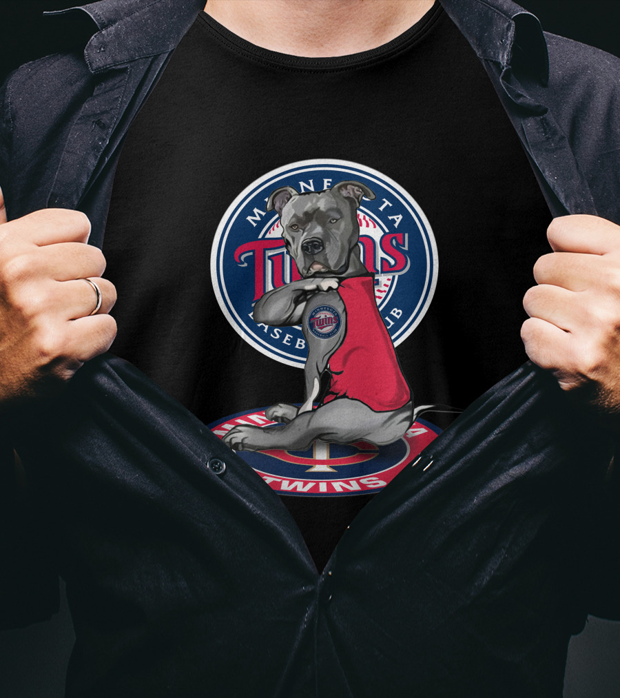 Minnesota Twins Baseball Club Dog With Logo And Red T-Shirt