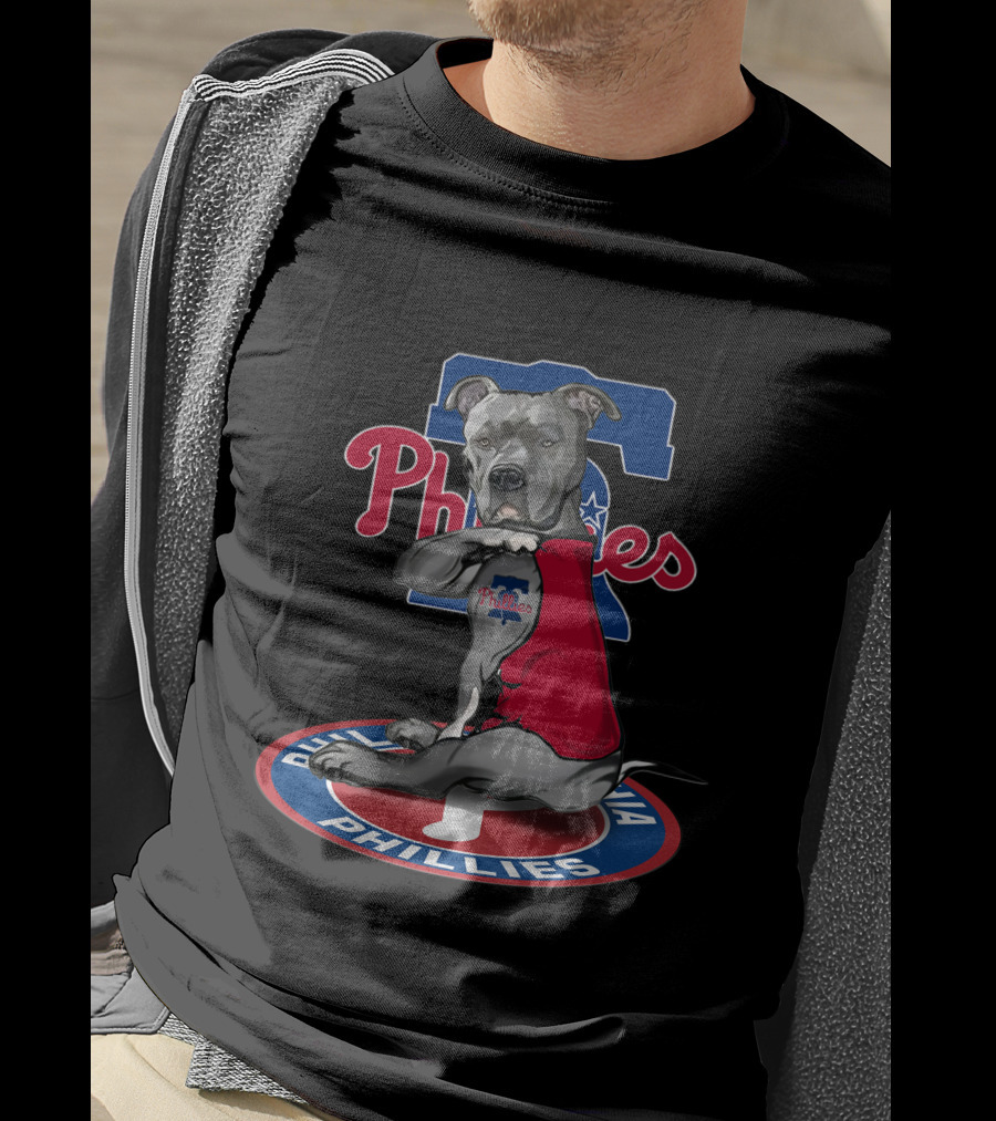 Philadelphia Phillies Dog In Red Shirt Sitting On T-Shirt