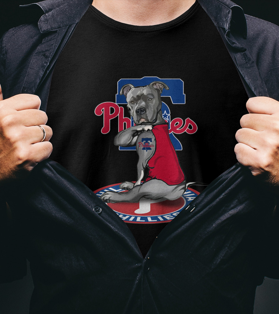 Philadelphia Phillies Dog In Red Shirt Sitting On T-Shirt