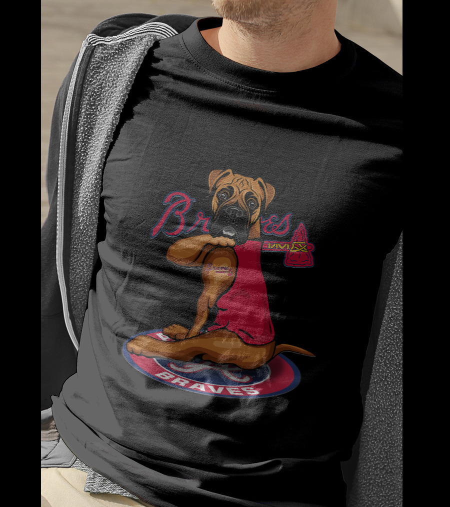 Braves Boxer Dog With Braves Tattoo And Tomahawk On Atlanta Braves T-Shirt