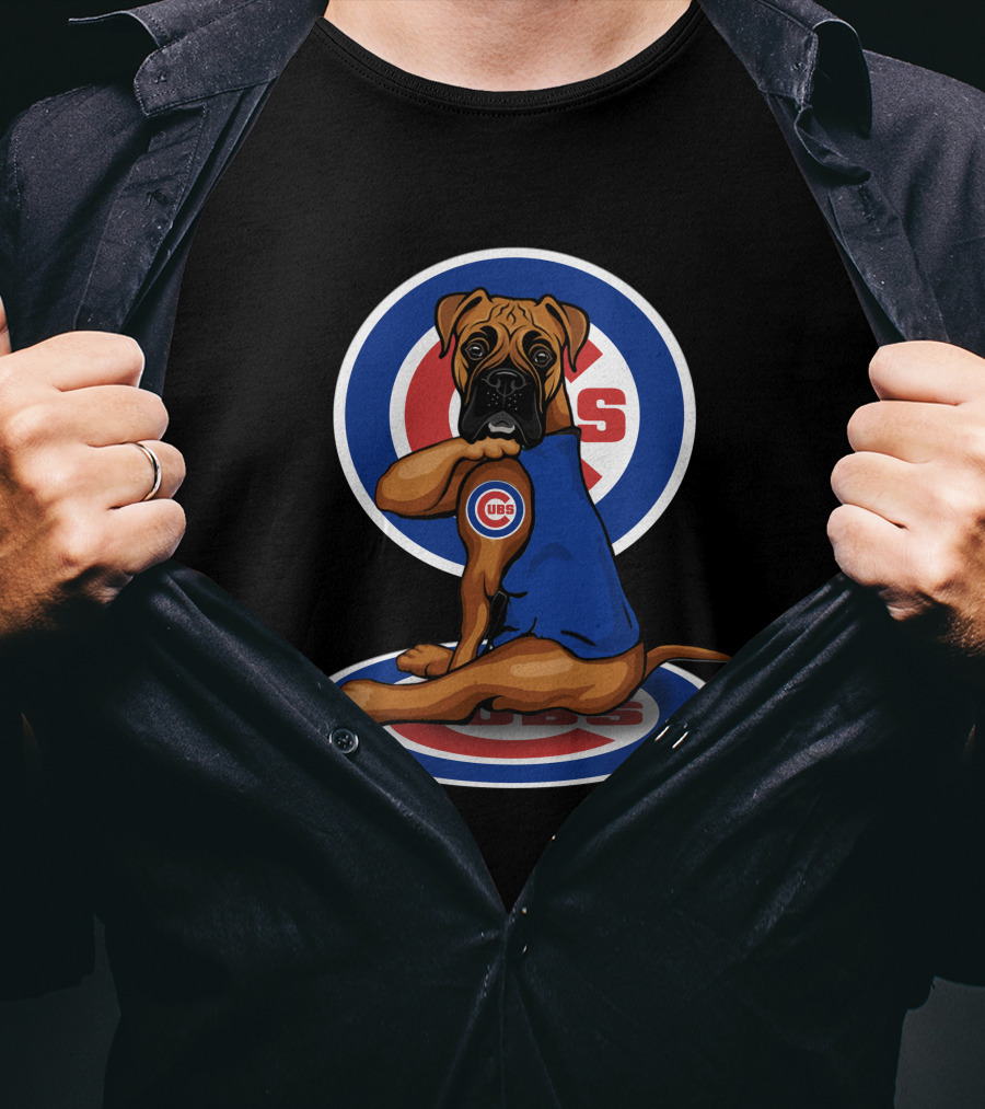 Chicago Cubs Boxer Dog With Logo Fan Gear T-Shirt