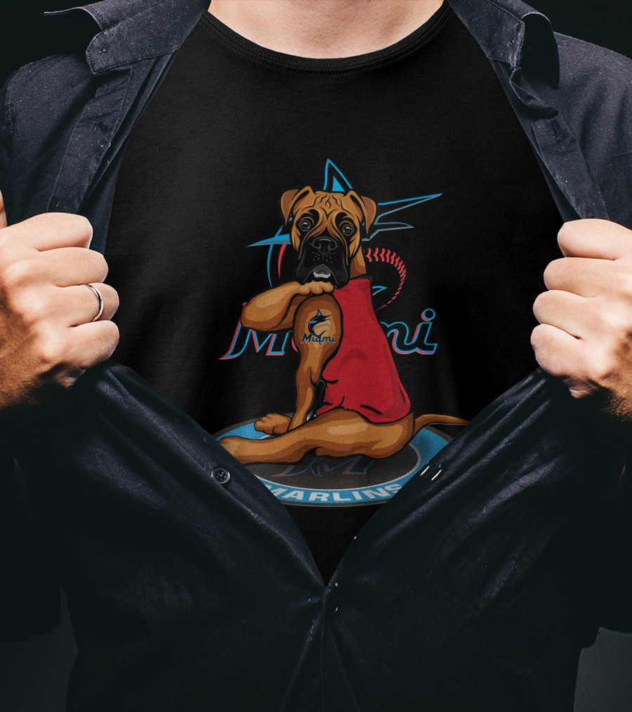 Miami Marlins Dog With Marlins Logo On A Star T-Shirt