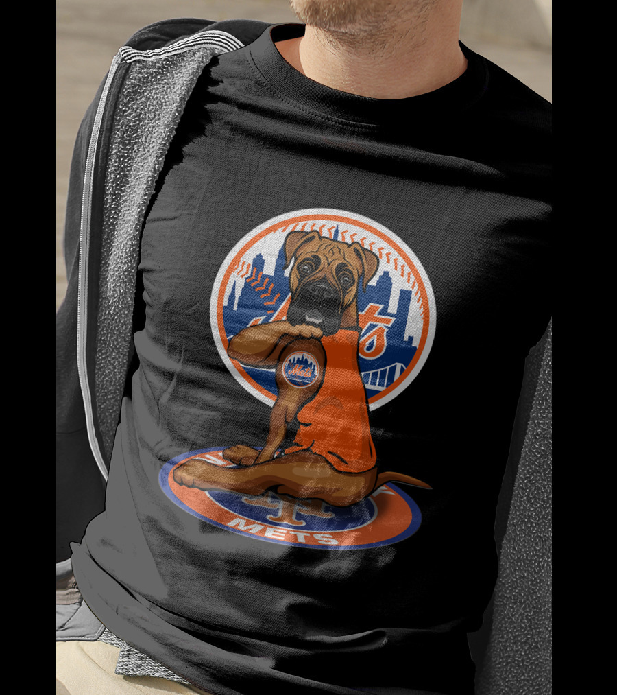 New York Mets Boxer Dog Skyline Baseball 18 T-Shirt