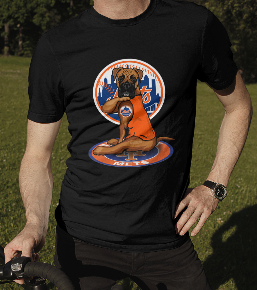 New York Mets Boxer Dog Skyline Baseball 18 T-Shirt