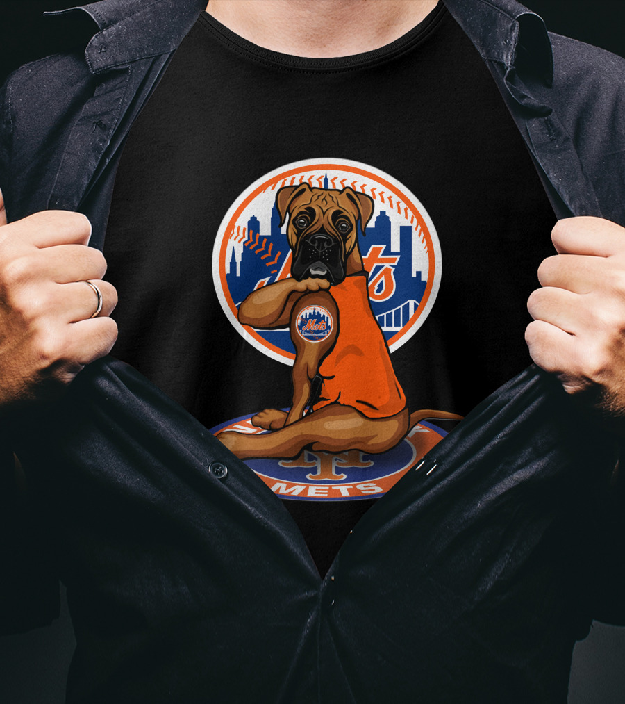 New York Mets Boxer Dog Skyline Baseball 18 T-Shirt