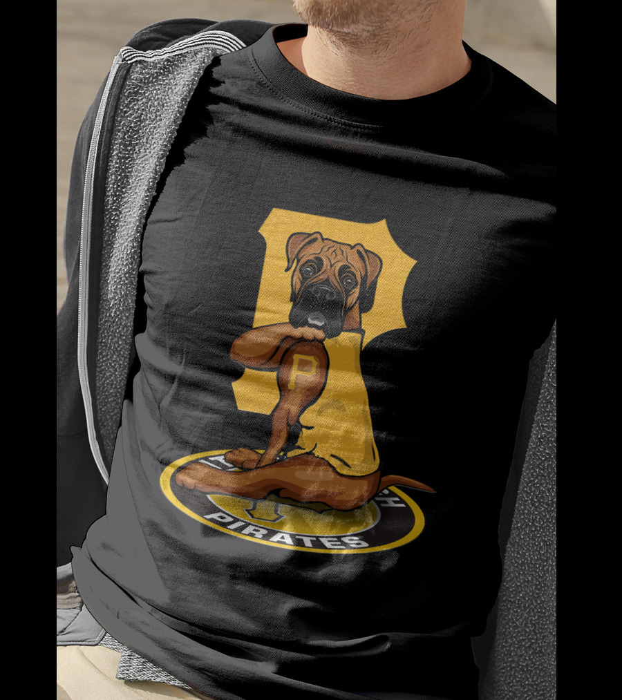 Pittsburgh Pirates Boxer Dog In Yellow Jersey With Vintage T-Shirt