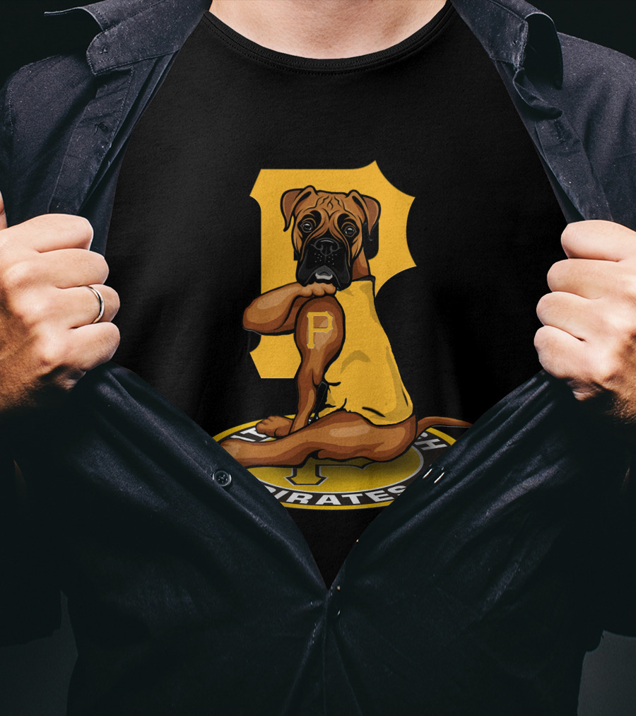 Pittsburgh Pirates Boxer Dog In Yellow Jersey With Vintage T-Shirt
