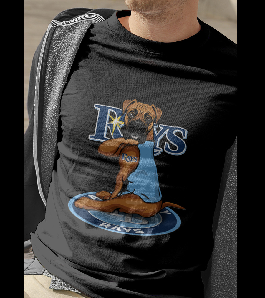 Rays Baseball Dog With Tampa Bay Logo And Blue Jersey T-Shirt