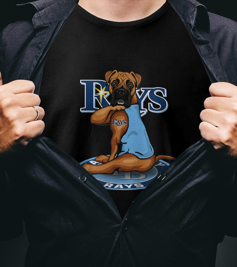 Rays Baseball Dog With Tampa Bay Logo And Blue Jersey T-Shirt