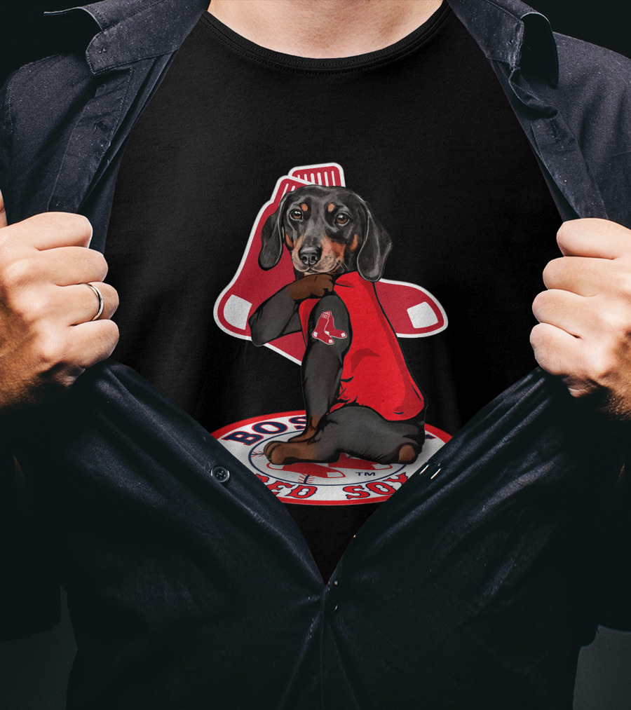 Boston Red Sox Dachshund Sitting On Logo Sox Shirt T-Shirt
