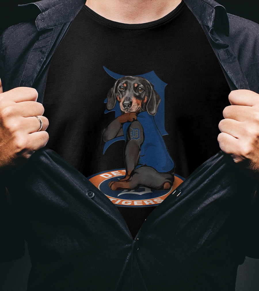 Detroit Tigers Dachshund In Team Logo Attire T-Shirt